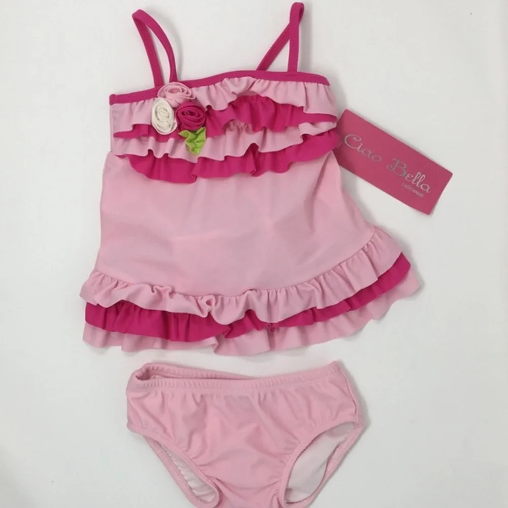 Isobella & Chloe Girls Pink Ruffle 2 Piece Tankini